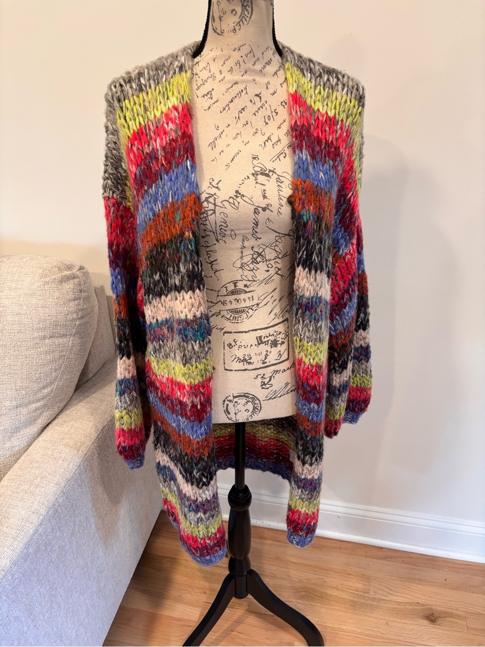 Allison New York multicolor chunky knit open-front cardigan size small